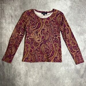 Jones New York Hot Pink Yellow Green Paisley Long Sleeve Fairycore Womens PM